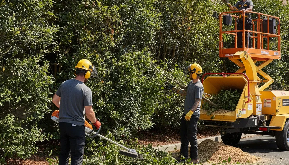 Minneapolis tree crew removing overgrown shrubs for safe, efficient yard clearing