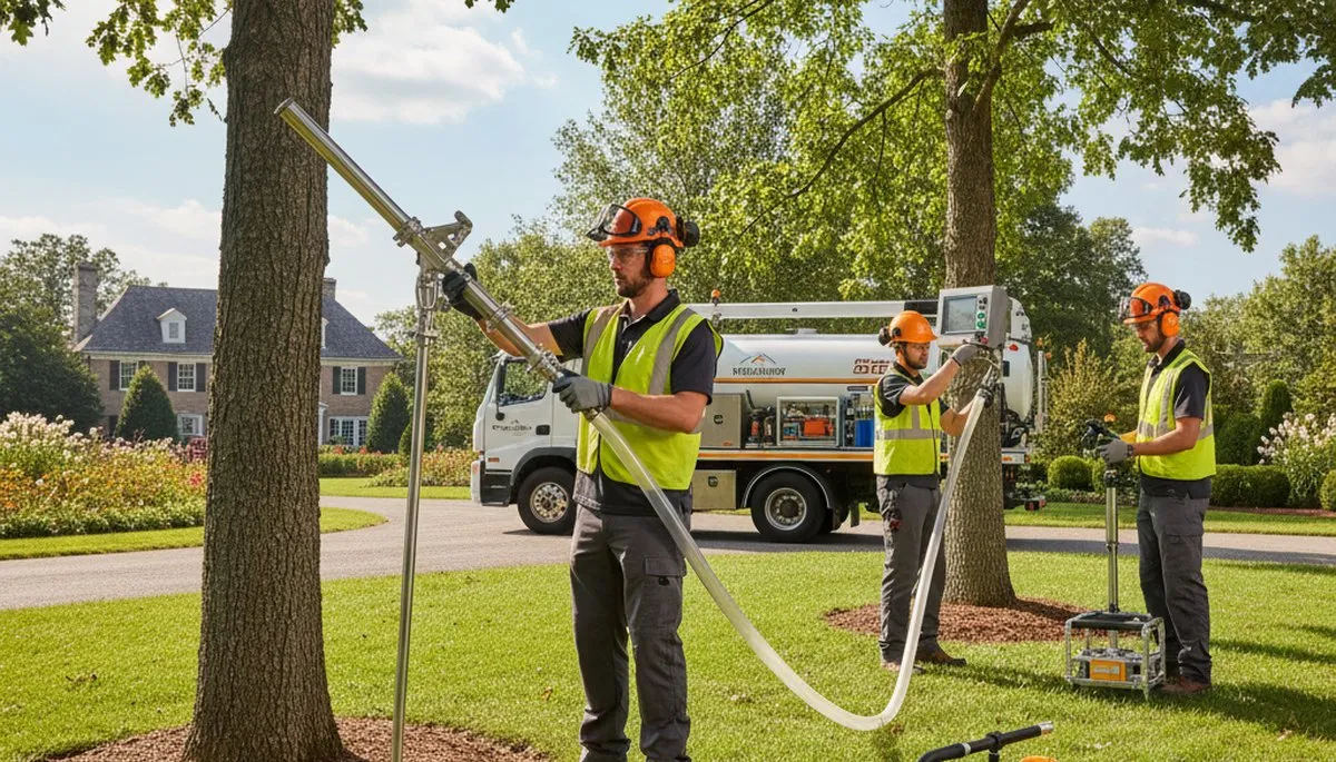 Tree service crew fertilizing trees in Minneapolis, MN for healthier growth and care