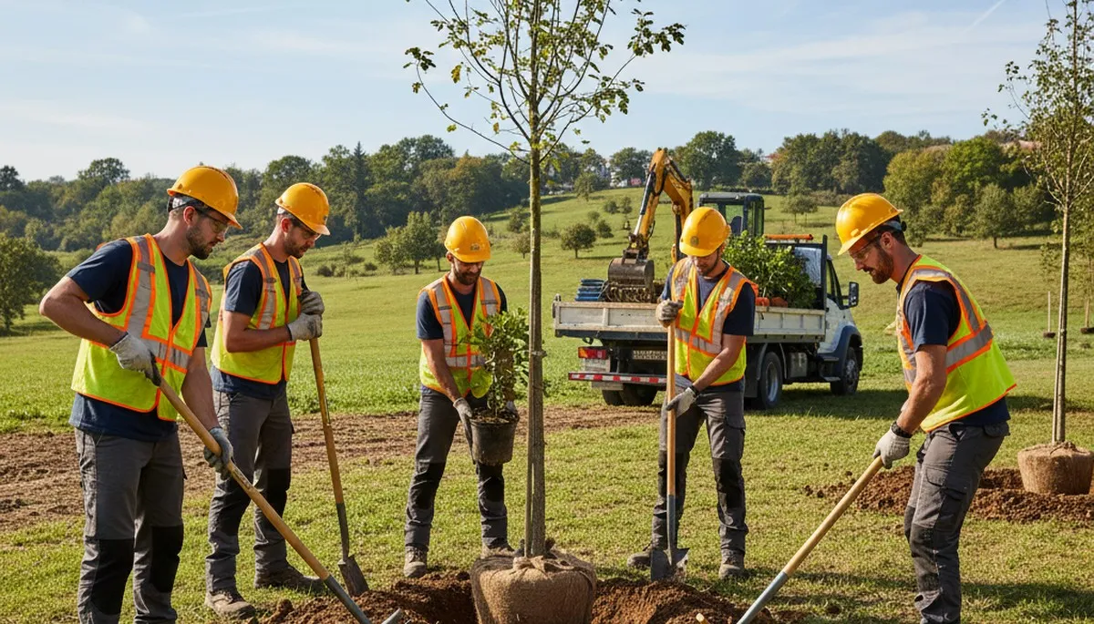 Minneapolis arborist planting a young tree for local tree planting service