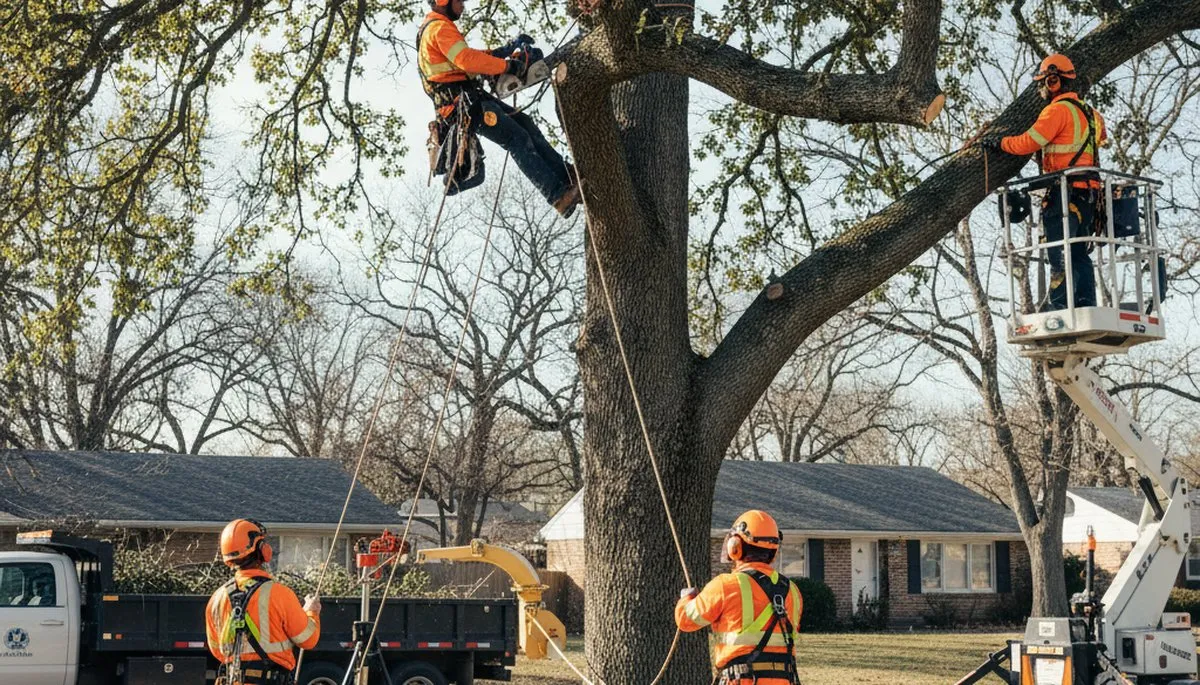 Minneapolis, MN tree removal crew safely removing a dead tree for local homeowners