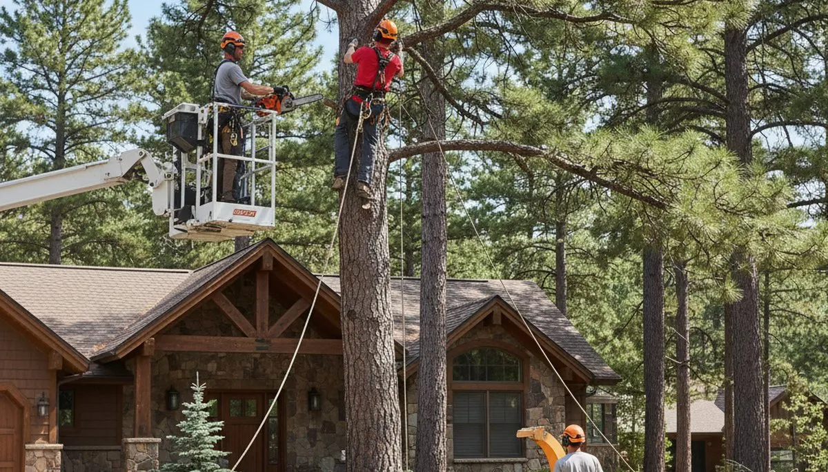 Tree service crew trimming a tree in Minneapolis, MN