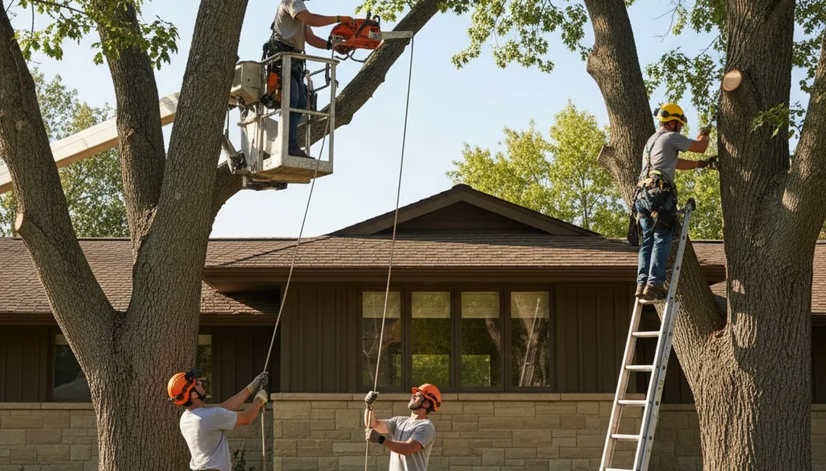Tree service crew in Minneapolis, MN trimming trees for safe, professional property care