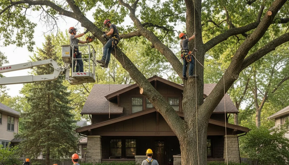 Tree service crew trimming trees in Minneapolis, MN
