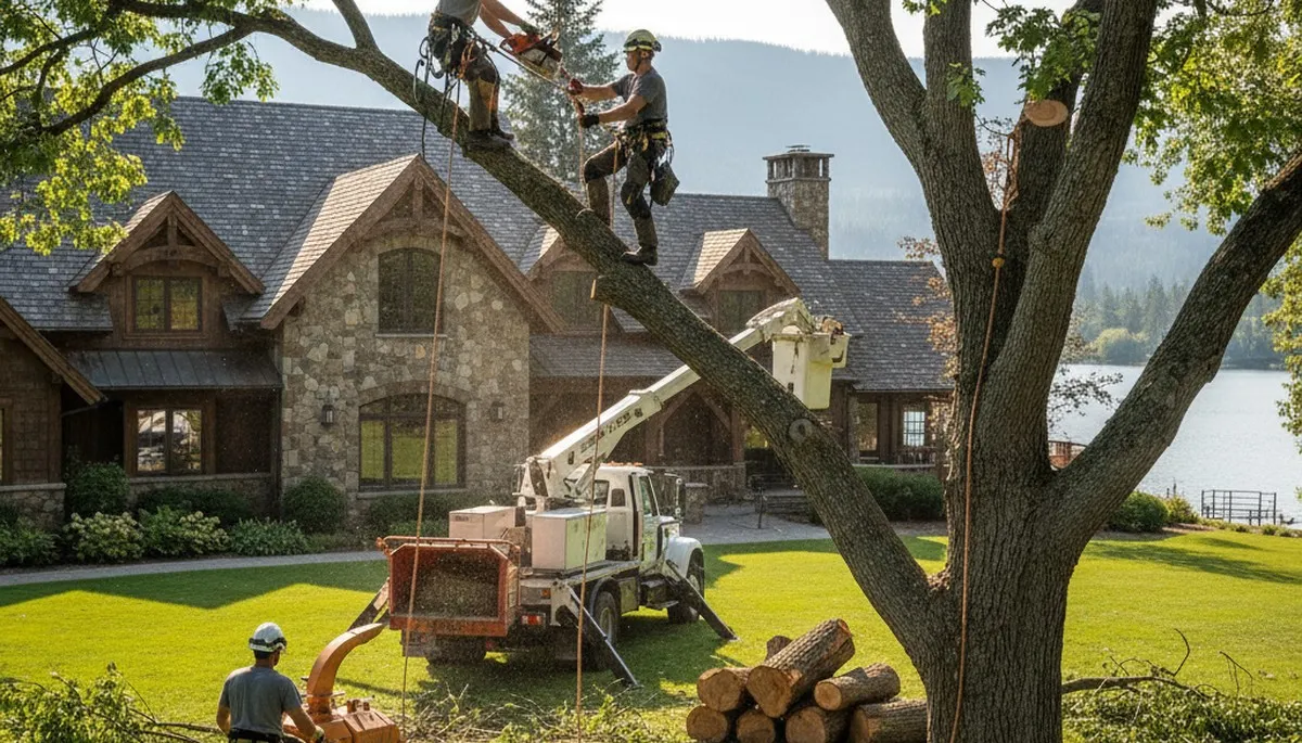 Tree service crew trimming trees in Minneapolis, MN