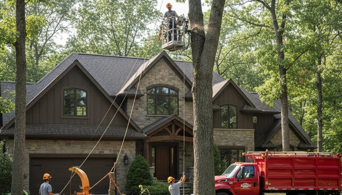 Tree service crew trimming trees in Minneapolis, MN for safe, professional property care